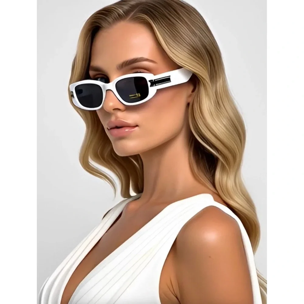 Oval Cat Eye Sunglasses White Frame Black Lens Fashion Designer UV400 Protection